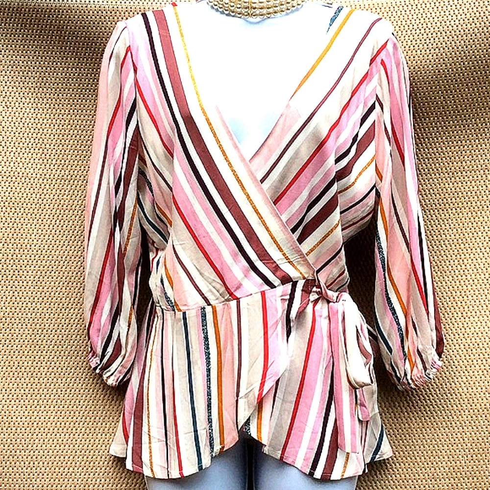 Great Xmas Gift/Harper Heritage Striped Wrap Blouse